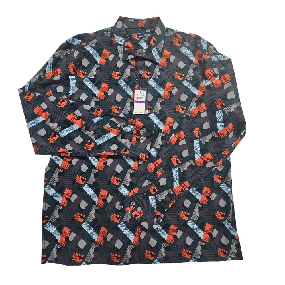NWT Perry Ellis 2XLT‎ Stretch Long Sleeve Shirt Geometric Casual Button Up Tall